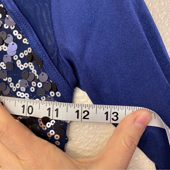 WEISSMAN Dance Costume navy blue sequin long sleeve High Hopes 11964 child MC - Picture 7 of 10